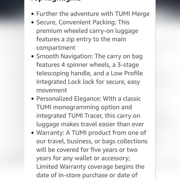 Tumi Merge International Front Lid 4-Wheeled Carry On Luggage - Picture 6 of 15